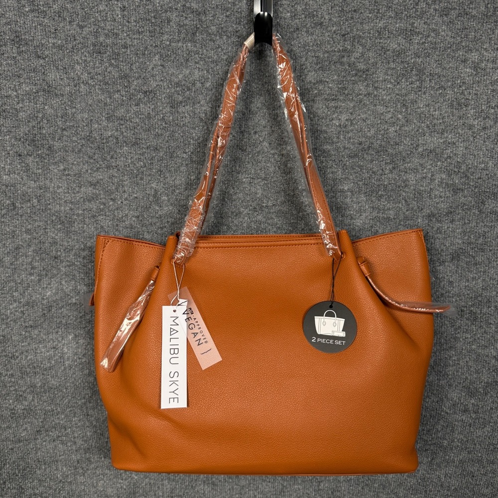 Malibu Skye Womens Mia 2- in- 1 Tote Bag Burnt Orange Vegan Leather Top Handle